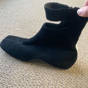 Black Suede Ankle Boot with Cutout Strap